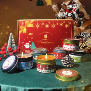 a Christmas-themed scented candle