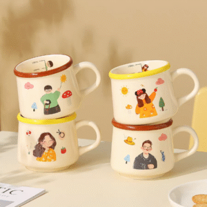 350ml Cute cartoon family ceramic mugs, creative and personalized coffee cups for office home restaurant cafe-Cartoon pattern